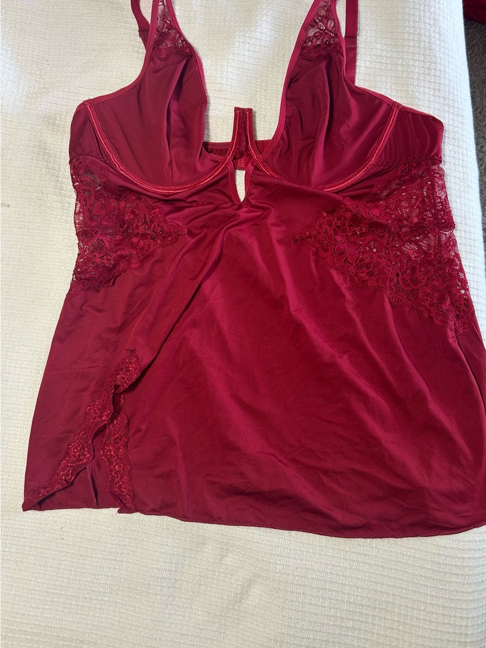 Red Lace-Accent Chemise Nightdress